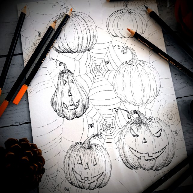 Halloween-Jack-o’-lantern Pumpkins-Farbseite Poster (Von Creator hochgeladen)