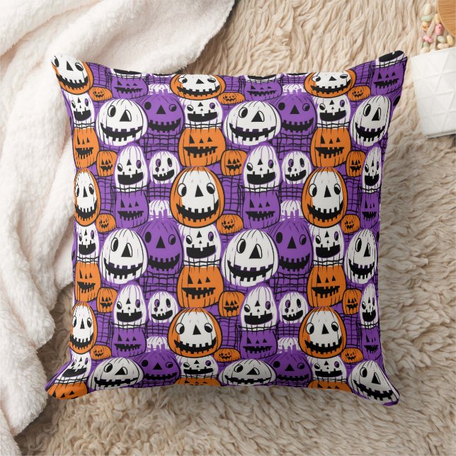 Halloween Jack-O’-Lantern - Purple, Orange, White Kissen (Decke)
