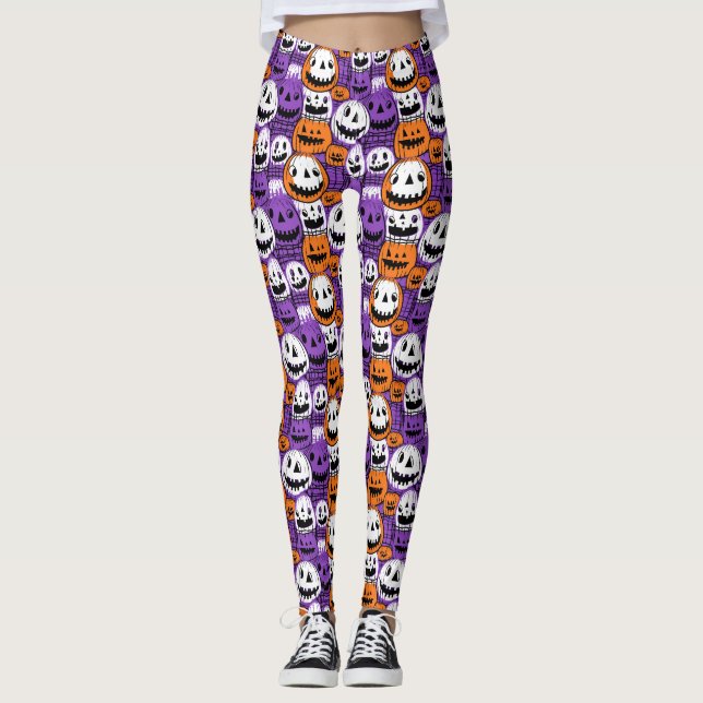 Halloween Jack-O’-Lantern - Purple, Orange, White Leggings (Vorderseite)