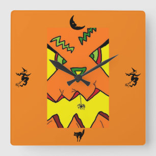 Halloween Jack-O-Lantern & Spider Clock Quadratische Wanduhr
