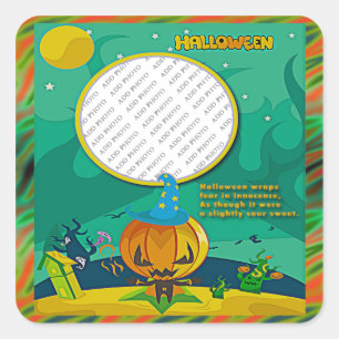 Halloween Jack o' Lantern Wizard Foto Frame hinzuf Quadratischer Aufkleber