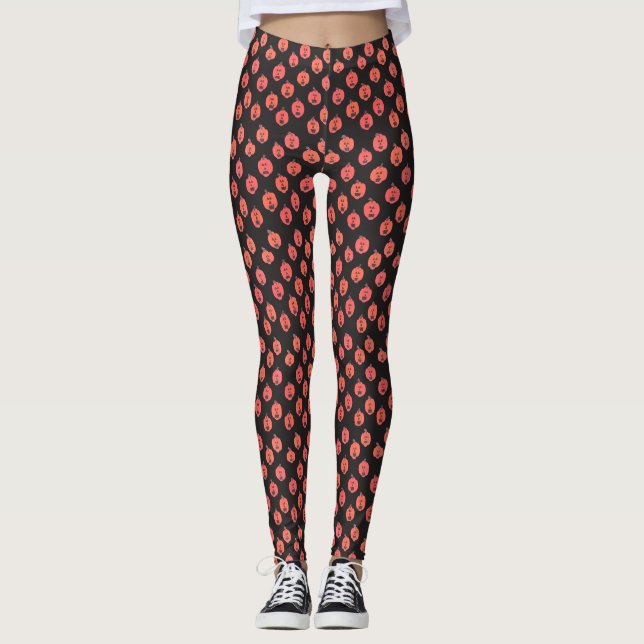 Halloween Jack-o-Lanterns auf Schwarz Leggings (Vorderseite)
