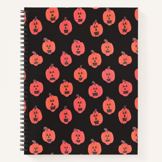 Halloween Jack-o-Lanterns auf Schwarz Notizbuch (Vorderseite)