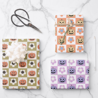 Halloween Jack-o-Laternen und daisy Schachbrett Geschenkpapier Set