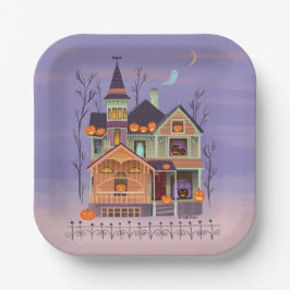 Halloween Jack-o'-Laternenhaus Pappteller