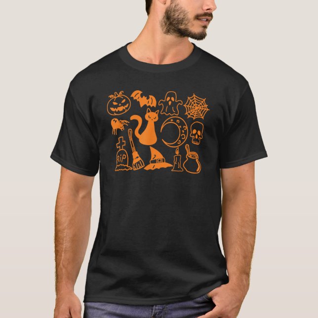 Halloween Jack O'Lantern, Bat Cat Ghost Moon Spide T-Shirt (Vorderseite)