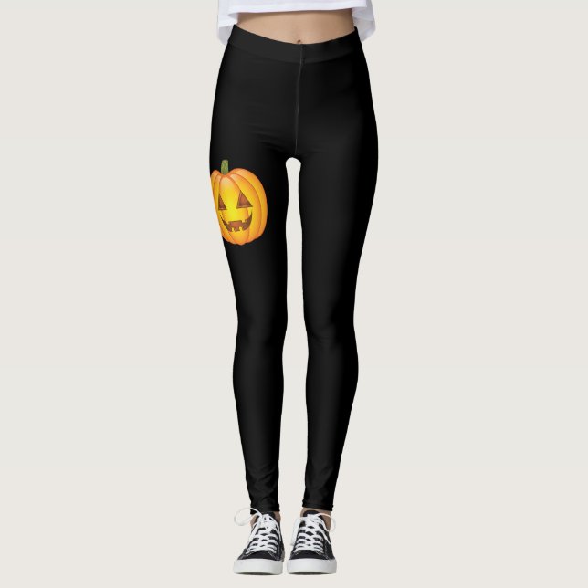 Halloween Jack O'lantern Pumpkin auf Black Leggings (Vorderseite)