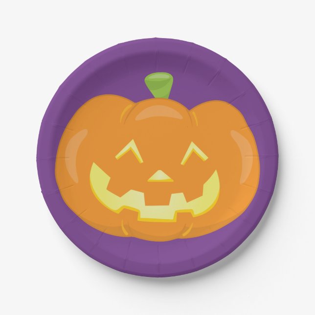 Halloween Jack O'Lantern Pumpkin Lila Orange Pappteller (Vorderseite)