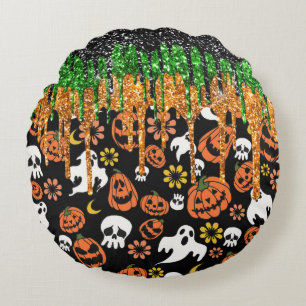 Halloween Jack Olantern Pumpkins, fliegende Geiste Rundes Kissen