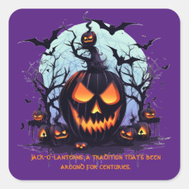 Halloween Jack O'Lantern und Fledermäuse Quadratischer Aufkleber