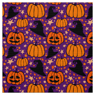 Halloween Jack O'Lantern und Hexenhut lila  Stoff