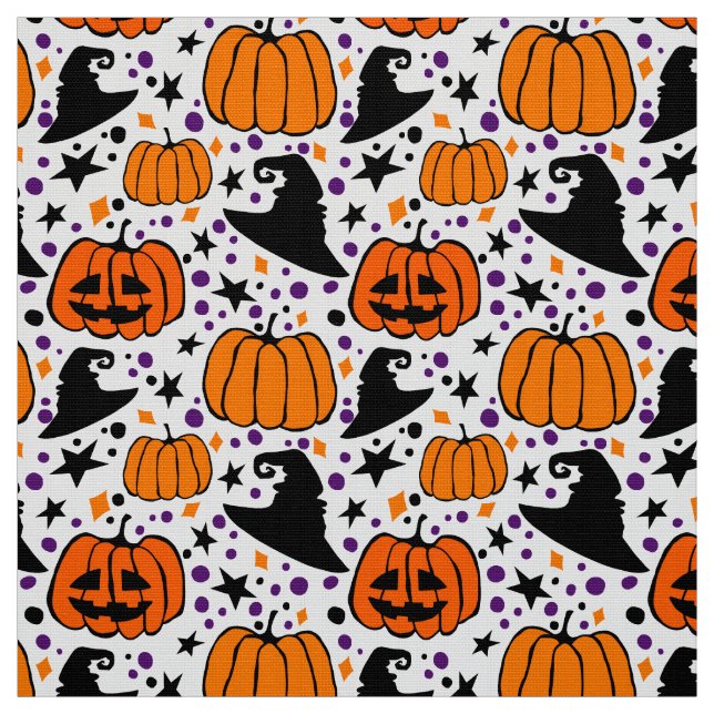Halloween Jack O'Lantern und Rotzhut Weiß Stoff (Muster)