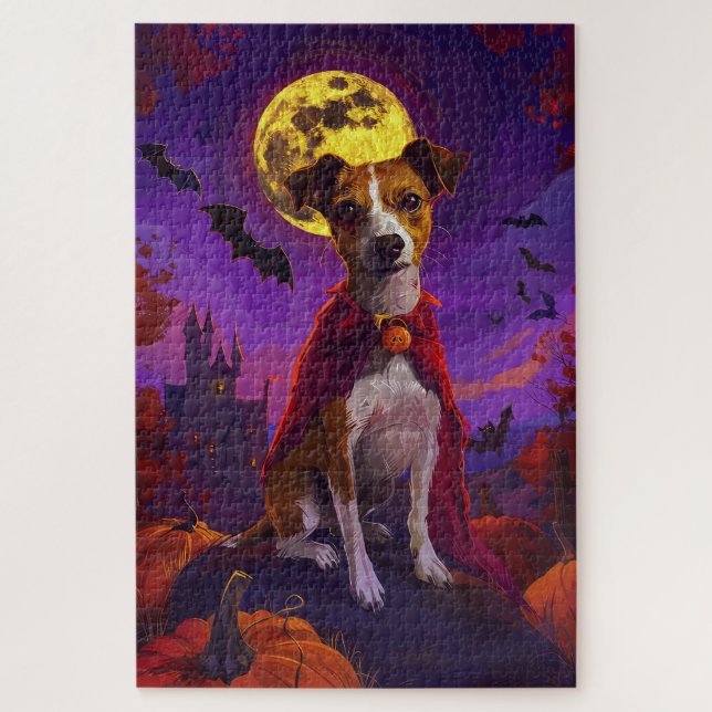 Halloween Jack Russell Vampire Pumpkins Beängstige Puzzle (Vertikal)