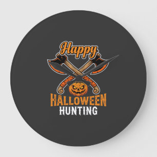 Halloween-Jagd gekreuzte Äxte Kürbislaterne Große Wanduhr
