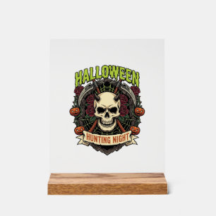 Halloween-Jagd Nacht Gehörnter Totenkopf Rosen Kür Acrylschild