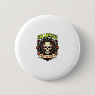 Halloween-Jagd Nacht Gehörnter Totenkopf Rosen Kür Button