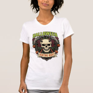 Halloween-Jagd Nacht Gehörnter Totenkopf Rosen Kür T-Shirt