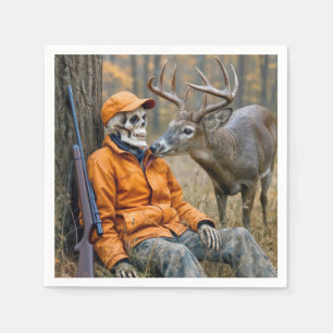 Halloween-Jäger-Skelett mit einem Bock Serviette
