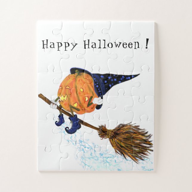 Halloween Jigsaw Puzzle Hexenkürbis Flying Broom (Vertikal)