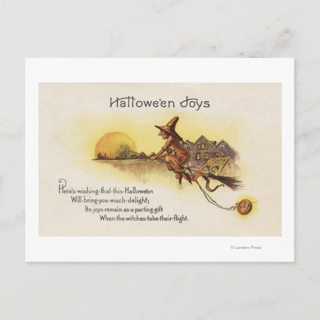 Halloween JoysWitch auf Broom Postkarte (Vorderseite)