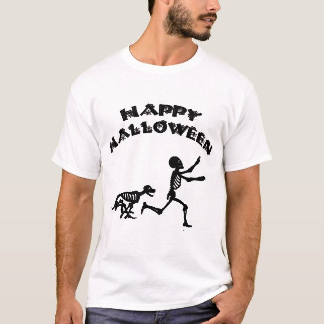 Halloween-Junge und Hund T-Shirt (Vorderseite)