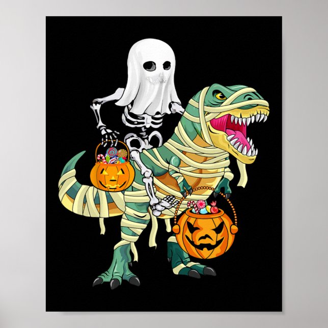Halloween Jungs Skeleton Riding Dinosaur Geist Poster (Vorne)