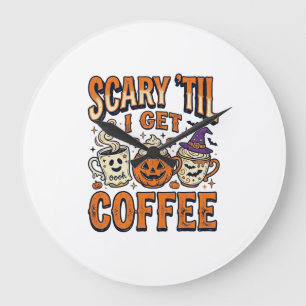 Halloween-Kaffee Gruselig Bis Kaffee Vintage-Shirt Große Wanduhr