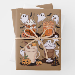 Halloween-Kaffee Süßer Herbst-Eiskaffee-Liebhaber- Geschenkpapier Set