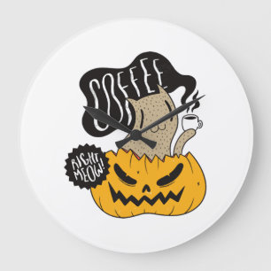 Halloween-Kaffeekatze - Süße Halloween-Katze beim Große Wanduhr