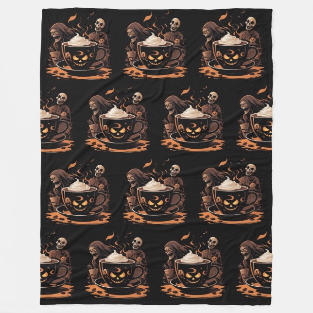Halloween-Kaffeekunst – Gruseliger Latte mit Skele Fleecedecke (Vorderseite)