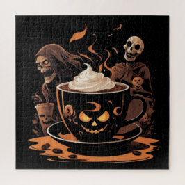 Halloween-Kaffeekunst – Gruseliger Latte mit Skele Puzzle