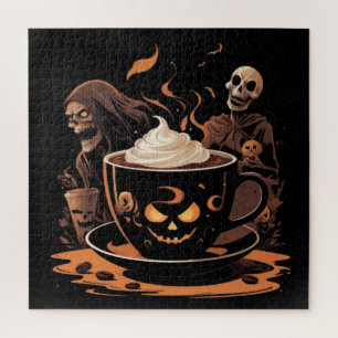 Halloween-Kaffeekunst – Gruseliger Latte mit Skele Puzzle