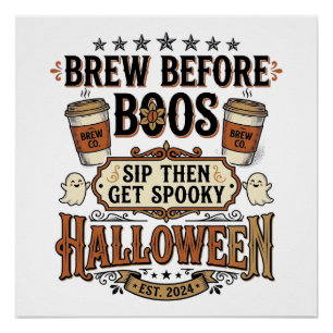 Halloween-Kaffeeshirt Brau Vor Boos Vintage De Poster