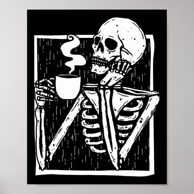 Halloween-Kaffeetrinken Skelettschädel Poster (Vorne)