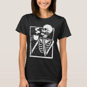 Halloween-Kaffeetrinken Skelettschädel T-Shirt