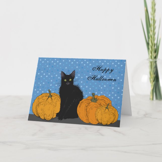 Halloween-Karte der Black Cat und Pumpkins Karte (Vorderseite)