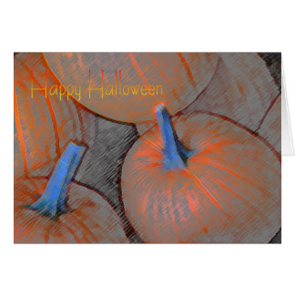 Halloween-Karte mit Kürbis in den farbigen Bleisti