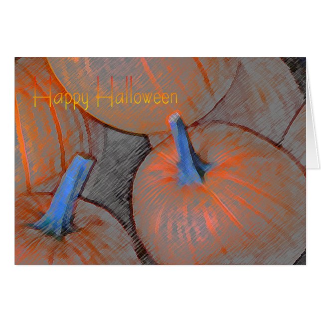 Halloween-Karte mit Kürbis in den farbigen Bleisti (Vorderseite (Horizontal))