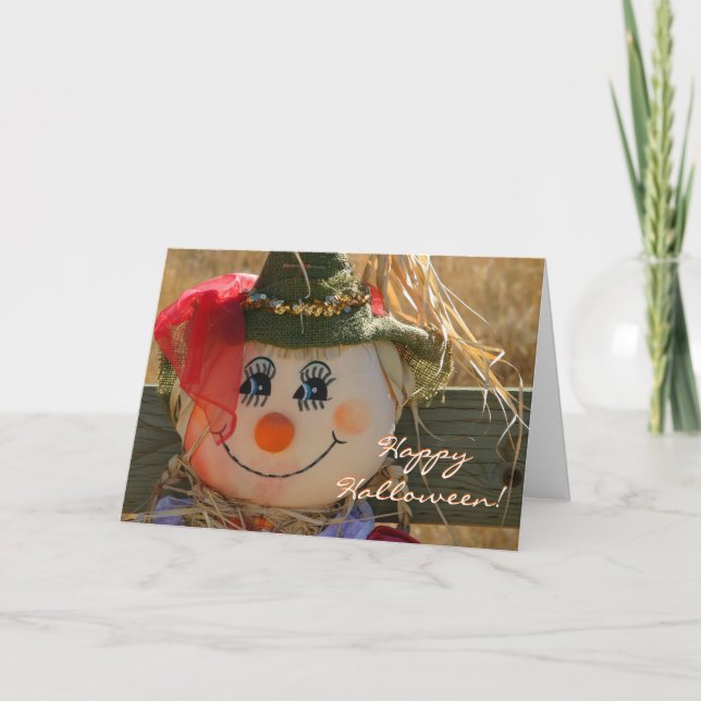 Halloween-Karte—Scarecrow-Mädchen—glückliches Hall Karte (Vorderseite)