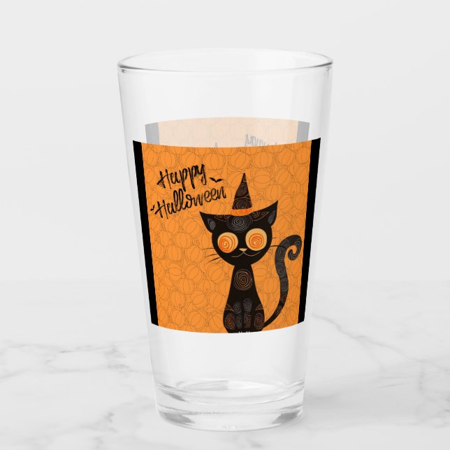 Halloween/Katz/Kürbis/Herbst Glas (Vorderseite)