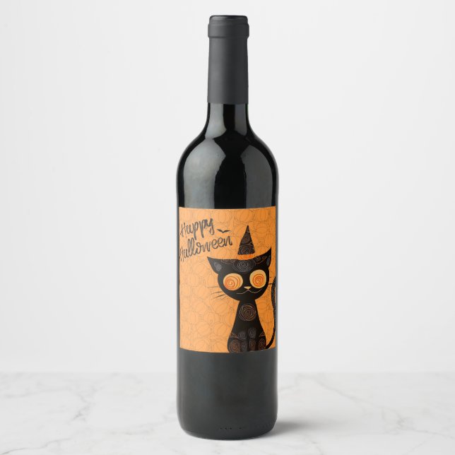 Halloween/Katz/Kürbis/Herbst Weinetikett (Vorderseite)