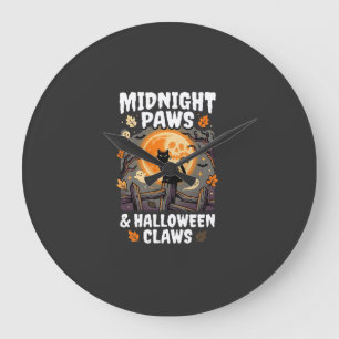 Halloween-Katz-Mond-Mischief Große Wanduhr
