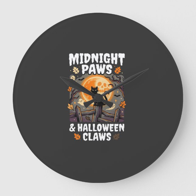 Halloween-Katz-Mond-Mischief Große Wanduhr (Vorderseite)