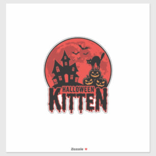 Halloween-Kätzchen Spukhaus Katze Grafik_1 Aufkleber