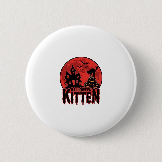 Halloween-Kätzchen Spukhaus Katze Grafik_1 Button (Vorderseite)