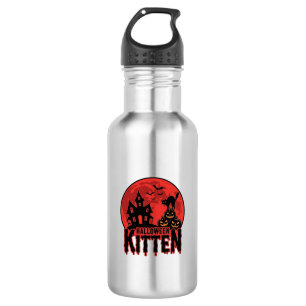 Halloween-Kätzchen Spukhaus Katze Grafik_1 Edelstahlflasche