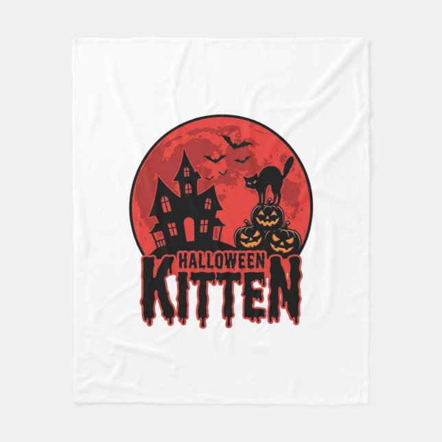 Halloween-Kätzchen Spukhaus Katze Grafik_1 Fleecedecke (Vorderseite)