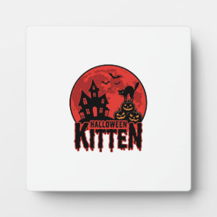 Halloween-Kätzchen Spukhaus Katze Grafik_1 Fotoplatte