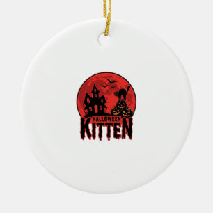 Halloween-Kätzchen Spukhaus Katze Grafik_1 Keramik Ornament