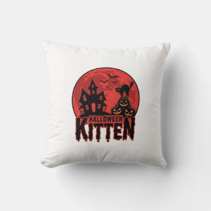 Halloween-Kätzchen Spukhaus Katze Grafik_1 Kissen